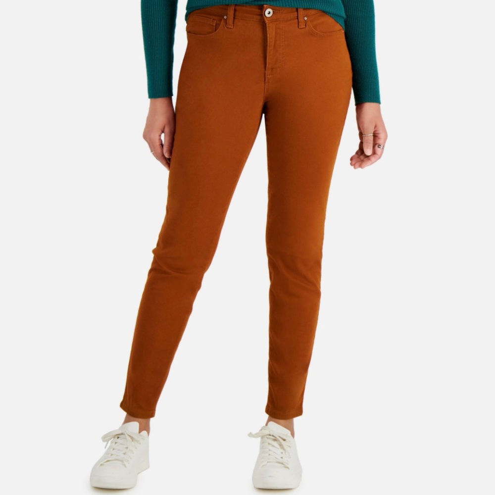 Style & Co Women's Solid Tapered-Leg Jeans Size 10, Dark Chai MID-RISE Brown